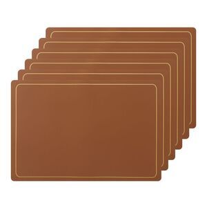 Set of 6 Heat Resistant Faux Leather Placemats 18x12 Inch Khaki